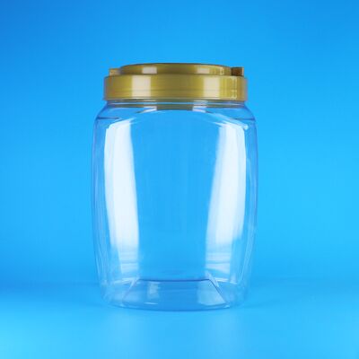 पारदर्शी वर्ग हैंडल फ्लैट ढक्कन प्लास्टिक पीईटी कैंडी कुकीज सूखी खाद्य शिशु खाद्य जार