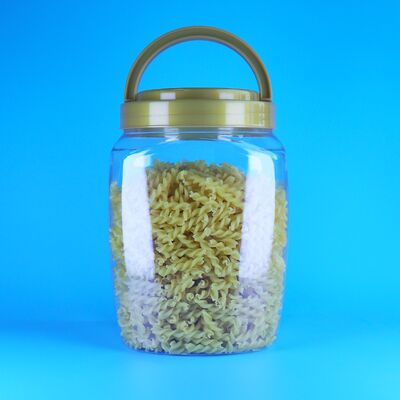 खाद्य ग्रेड स्पष्ट वर्ग हैंडल ढक्कन प्लास्टिक पीईटी कैंडी कुकीज़ बच्चों के खाद्य जार